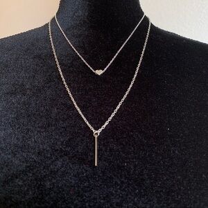 Silver layered necklace set bar pendant heart choker boho minimalist adjustable